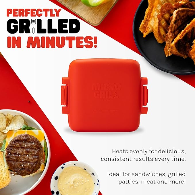 Classic™ Microwave Sandwich Maker, Microwave Grill, Toaster, 3 Minute Grilled Cheese Sandwich Maker, Thick Silicone Cover, Safe Food Grade, Panini Press, Dishwasher Safe (Red, Regular)