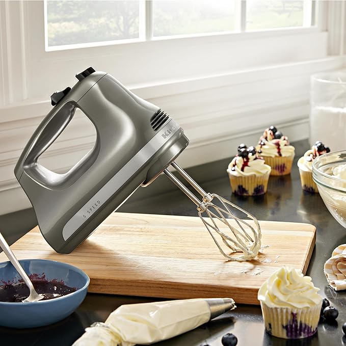 KitchenAid 5-Speed Ultra Power Hand Mixer - KHM512, Contour Silver & Variable Speed Corded Hand Blender KHBV53, Contour Silver