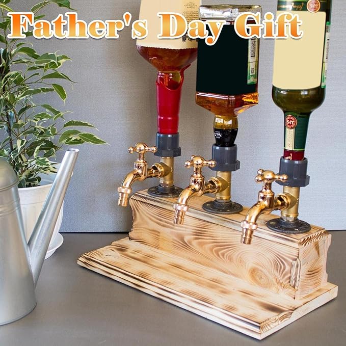 Wood Faucet Whisky Liquor Dispenser for Home Bar Farmhouse Decor | Rustic Wine Alcohol Decanter Gifts for Men, Christmas Fathers Day Birthday Gifts for Father Grandfather Husband (3 Faucet Style)