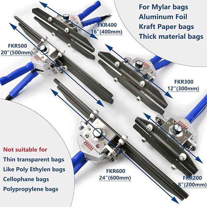 Crimp Heat Sealer, Mylar Bag Sealing Machine for Snack Bags Kraft Paper Bags Food Storage 8" FKR200