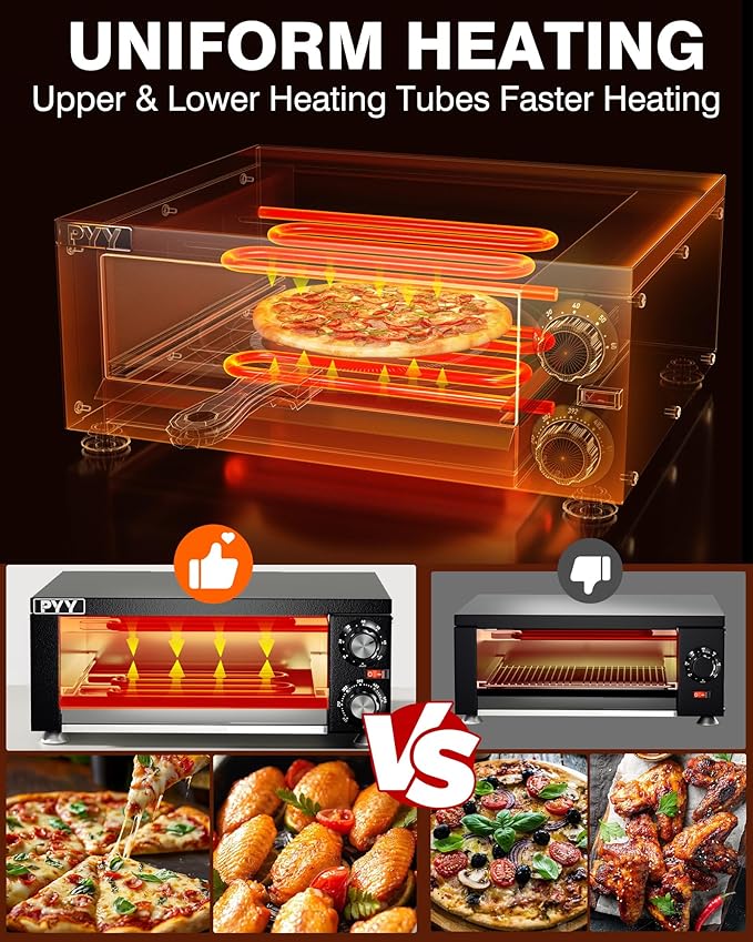 PYY Electric Pizza Oven - Indoor Countertop Pizza Oven 1100W, Commercial Pizza Maker Machine for Home with Timer Stainless Steel Pizza Cooker