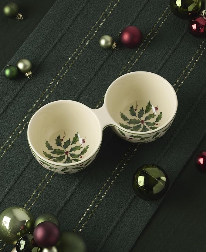 Lenox 898270 Holiday Double Dip Bowl, Christmas Dishes, Festive Serveware