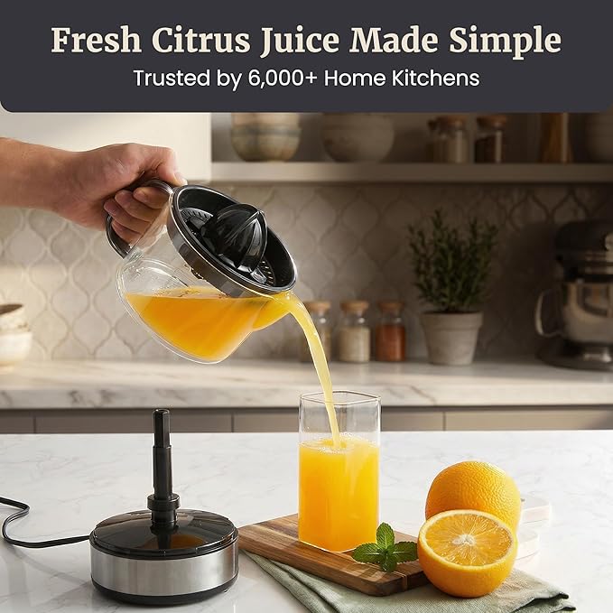 Elite Gourmet ETS623 BPA-Free 40-Watt Electric Citrus Juicer, Compact, Large Volume, Pulp Control, Oranges, Lemons, Limes, Grapefruits with Easy Pour Spout, 24oz, Black/Stainless Steel