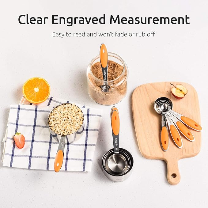 U-Taste 18/8 Stainless Steel Measuring Cups and Spoons Set and 18/0 Stainless Steel Offset Icing Spatula Set (Orange)
