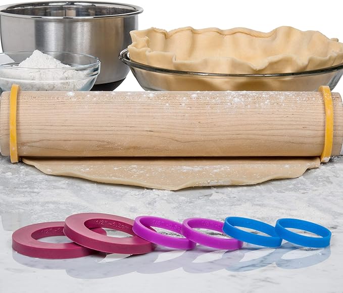 GreenOlive Rolling Pin Guide Ring Spacer Bands (8 Piece Set) Multicolored Flexible Silicone Slip On Baking Accessories Fit 1 3/4” to 2” Wide Dough Rollers