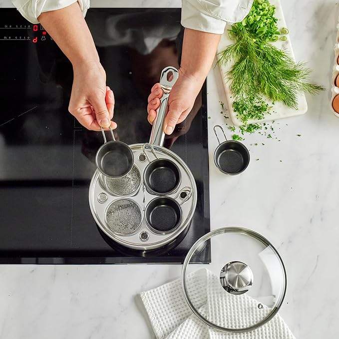 Demeyere Resto 18/10 Stainless Steel Stovetop Egg Poacher Set, 4 Removable Cups, Induction Compatible, Dishwasher Safe