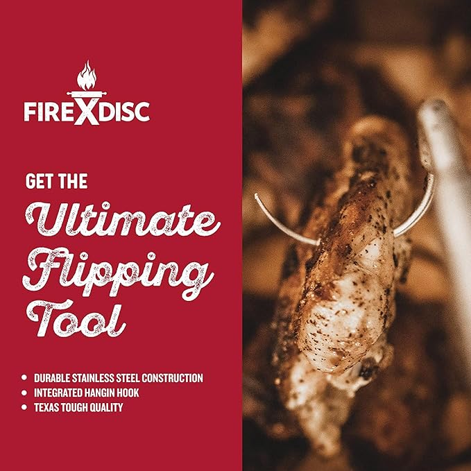 FIREDISC Ultimate Flipping Tool Heavy-Duty BBQ Utensil with Extra Long Handle TCGFLIP, Pig Tail Meat Flipper Hook Specially Made for FIREDISC Cookers, Fish and Steak Flipper Hook and Food Turner