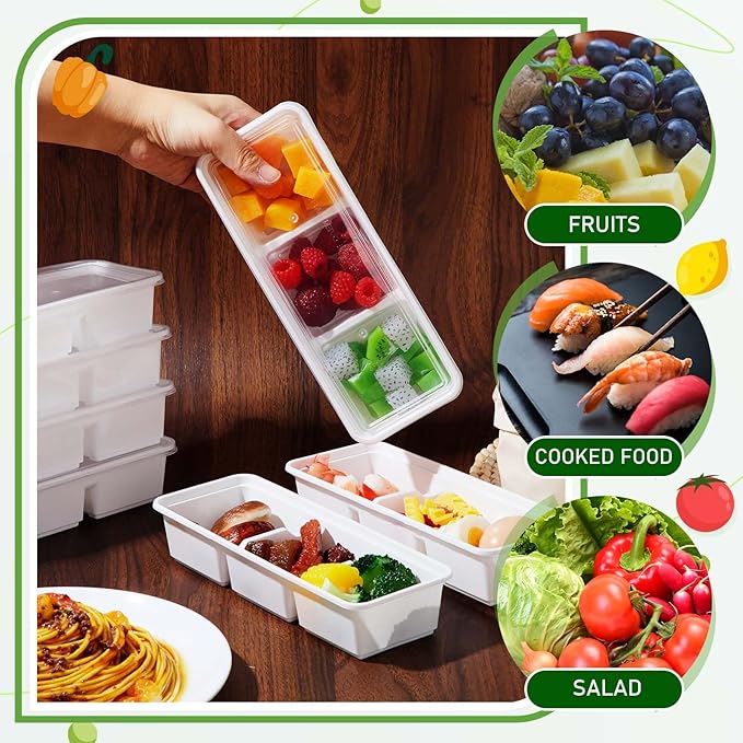 Hushee 50 Pack 17 oz Small Meal Prep Containers with 3 Compartments Snack Containers with Lid Disposable Plastic Bento Box Travel Lunch Food Boxes Stackable for Office Picnic (White)