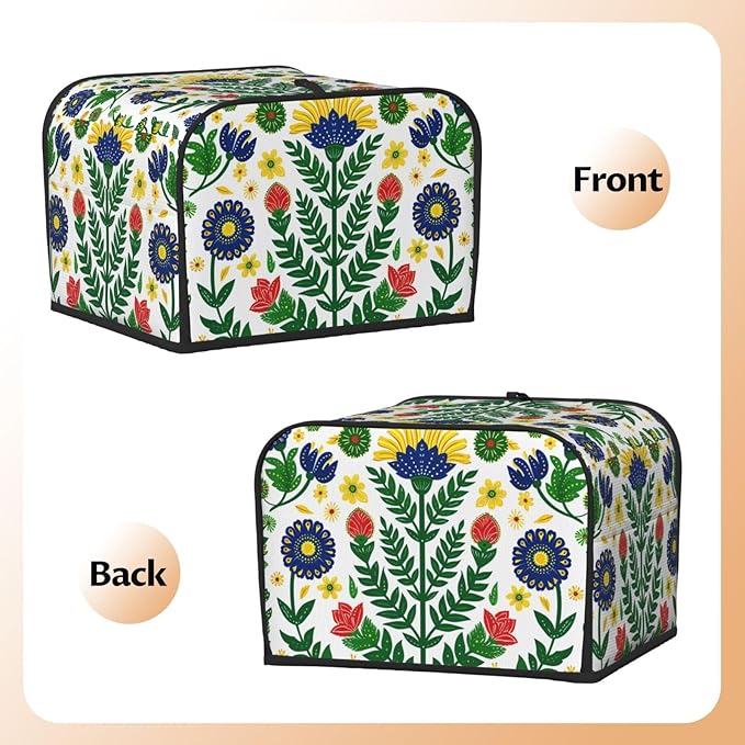 Mexican Folk Flowers Covers for 4 Slice Toasters,Cute Country Bread Machine Cover with Handle,Washable Stain Resistant Kitchen Small Appliance Cover Dining Decor