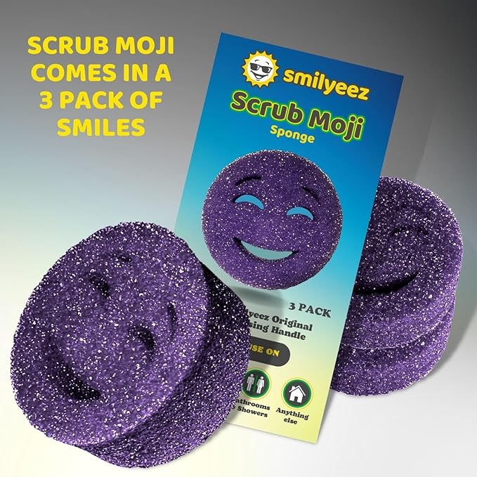 The Original Smiling Handle with Soap Dispensing for Scrub Daddy (Reg. TM) Sponges and Scrub Moji Sponge with Smilyeez Caddy, Dishwand, and 2 Scrub Mojis (Light Blue)