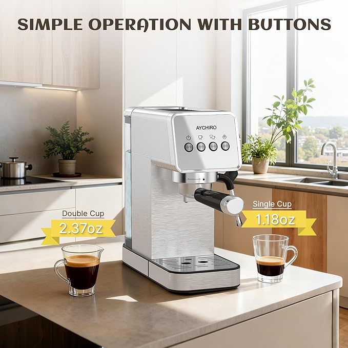 AYCHIRO 20 Bar Espresso Machine, Professional Espresso Machine with Milk Frother, Compact Espresso Maker for Cappuccino and Latte, Removable Water Tank and Drip Tray