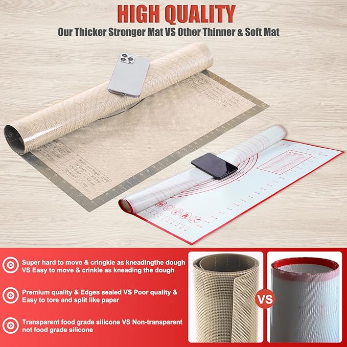 Silicone Pastry Mat 36x24 Inch Extra Large Baking Mat with Measurements, Nonstick Kitchen Counter Mats for Dough, Pastry, Dough Rolling, Kneading Board, Pie Crust, Fondant, Bread, Pasta, Pizza