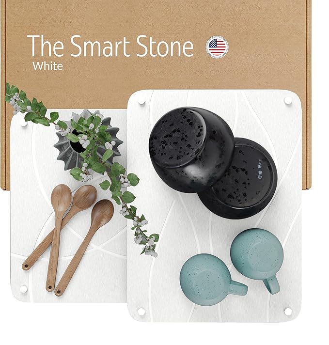 Large Stone Drying Mat for Kitchen Counter | 15.8” x 11.8” Dish Drying Mat Large | Diatomaceous Earth Collapsible Stone Dish Drying Mat | Collapsible Stone Mat for Kitchen Counter (White)