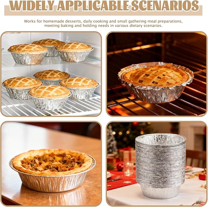 50 Pack 5" Round Tart Pie Foil Pans Disposable Aluminum Foil Tart & Pie Tins for Baking,Cooking,Storage or Reheating