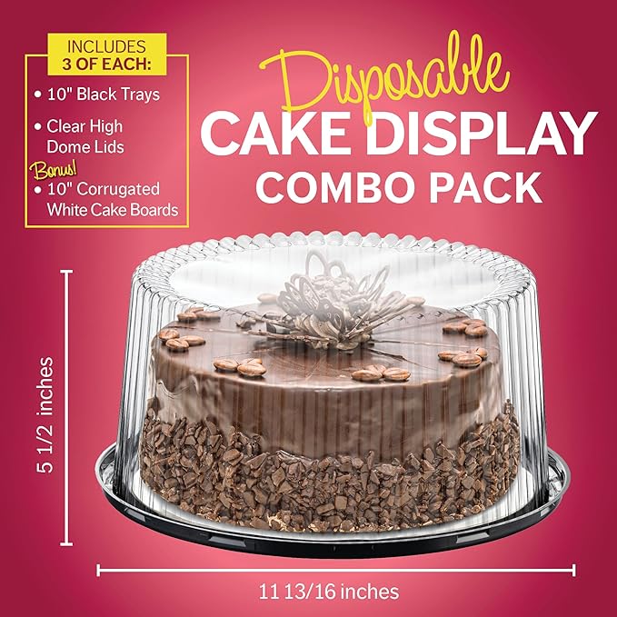 9" Plastic Disposable Cake Containers Carriers with Dome Lids and Cake Boards | 3 Round Cake Carriers for Transport | Clear Bundt Cake Boxes/Cover | 2-3 Layer Cake Holder Display Containers
