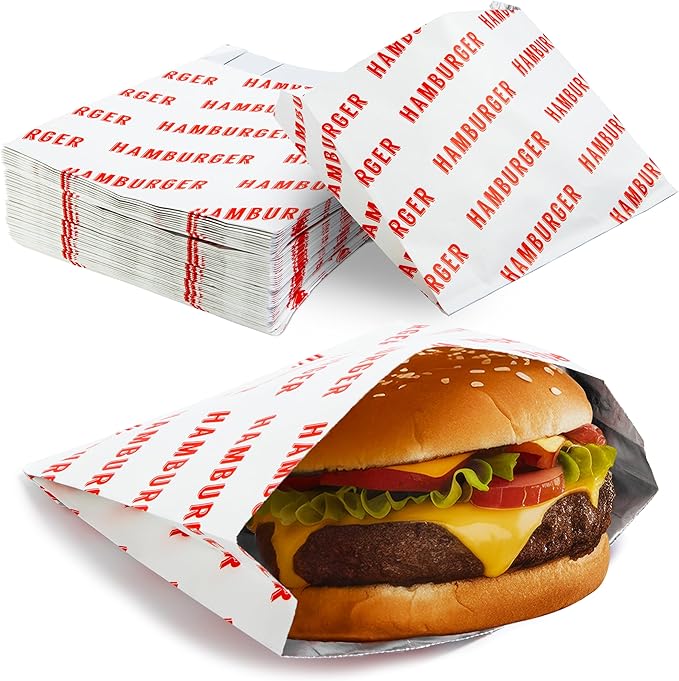 Retro, Grease Proof Burger Wrappers 200 Pk. Great BPA Free Cookout Supply. Pro Quality Bulk Hamburger Bags Are Large and Insulated. Allergen Friendly BBQ Foil Paper Perfect For Baseball Themed Party.