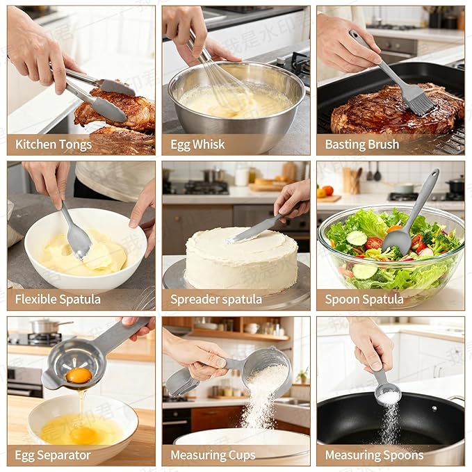 Deedro Premium Mixing Bowls with Airtight Lids Set, 22Pcs Thicker Stainless Steel Mixing Bowl Set, Large Prep Metal Bowls, Non-Slip Silicone Base Nesting Bowls for Kitchen, 1.5/2/3/4/5 QT, Gray