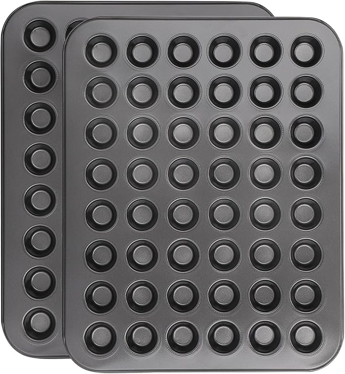 Beasea Nonstick Mini Muffin Pan 48 Cups, 2 Pack 48 Mini Small Tiny Cup Non Stick Muffin Baking Pan Tin Tray Carbon Steel Bakeware Individual Cupcake Baking Pan - Black