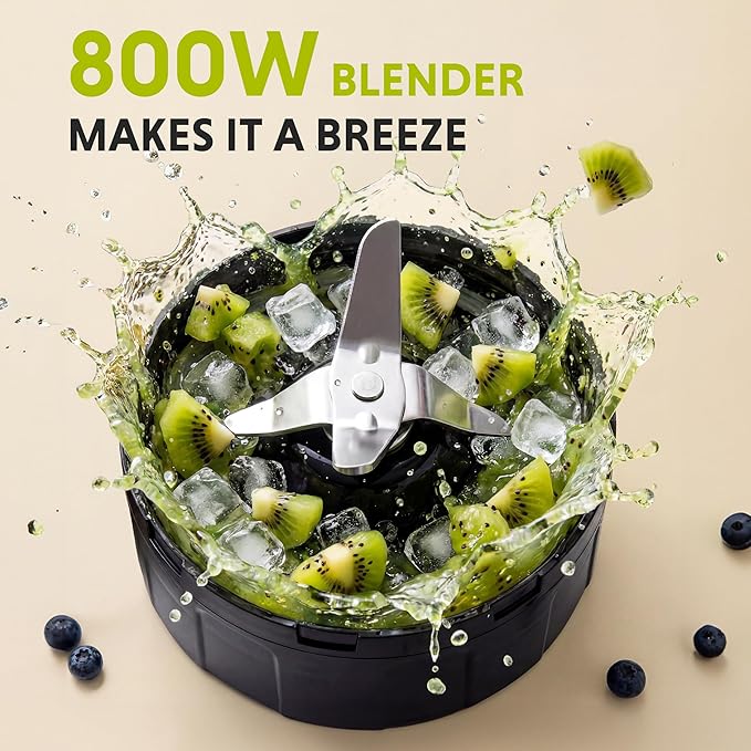 Simple Deluxe Personal Smoothie Blender, 800W Blenders for Shakes and Smoothies with 3 BPA-Free Portable Cups Countertop Blenders for Ice Crushing, Frozen Drinks, Milkshake, Juice, Silver