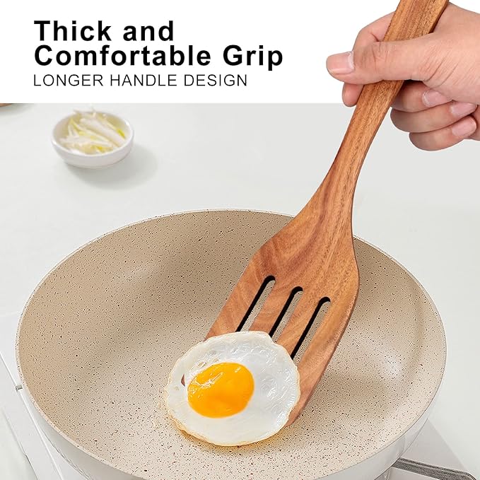Best Non Toxic Wooden Spatula for Cooking Utensils Set Wood Spurtle Flat Spatulas for Kitchen Use Tools Teak Utensils Slotted Turner Bamboo Cooking Spoons Egg Utensil Cast Iron Scraper Thin Spatula