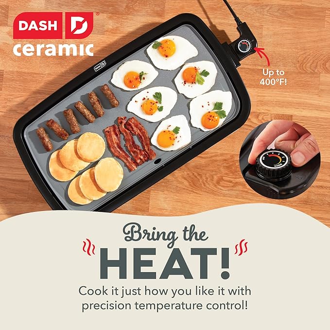 Dash Everyday Ceramic Electric Griddle - Includes Adjustable Temperature, Large Cooking Surface, and Removable Drip Tray For Pancakes, Burgers, and Breakfast - Cream