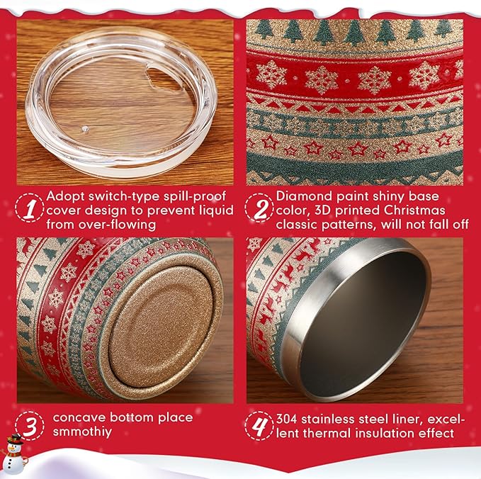Sliner 6 Pack Pack Christmas Glitter Tumbler Bulk, 12 oz Holiday Wine Tumbler Set Stainless Steel Insulated Sparkling Glitter Cup with Lids Straws and Brushes Travel Mug Xmas Gift (Stripe Style)