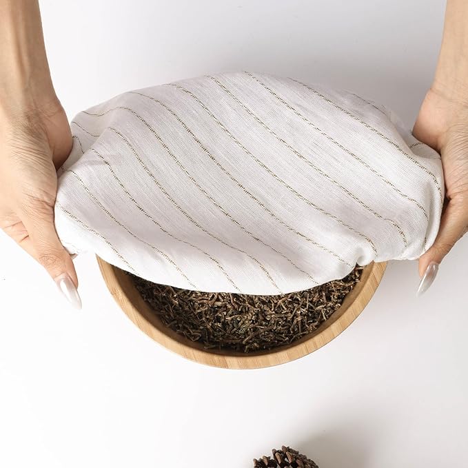 100% Linen Stripe Bowl Covers Reusable For Bread Proofing, 4 Pcs Elastic Cloth Fabric Bowl Covers, 5.9*7.9*9.8*11.8 Inches, White