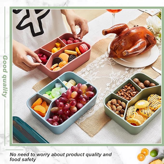 Ziliny 4 Pcs Silicone Bento Box Reusable Lunch Container Smooth Leak Proof Lunch Box Rectangle Bento Boxes for Adult Work Travel Food Meal Compartment Storage, 4 Colors (Classic Colors)