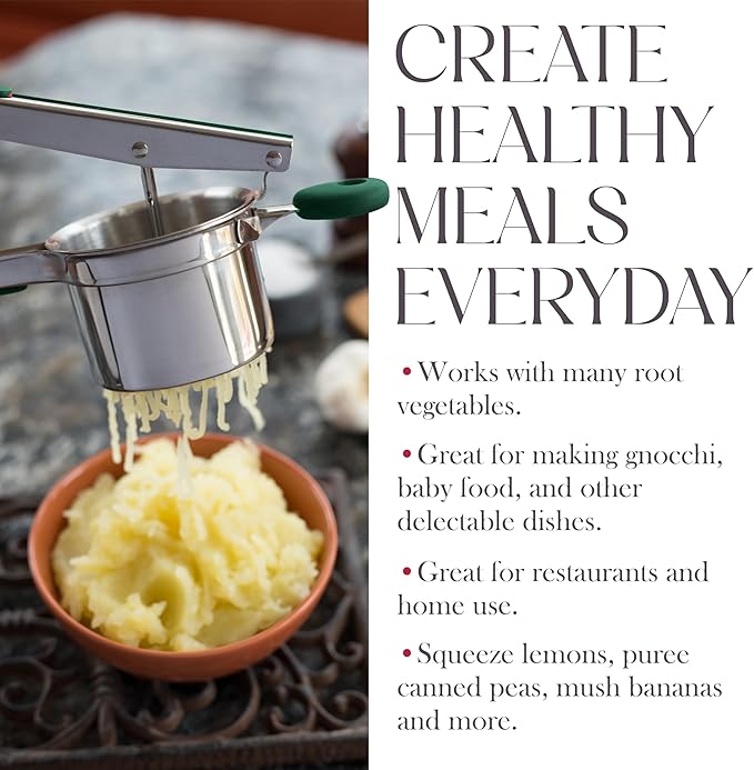 Bellemain 15 oz Large Potato Ricer | Heavy-Duty Stainless Steel Potato Ricer & Masher | Perfect for Mashed Potatoes | Ricer Kitchen Tool with Fixed Disc (Green)
