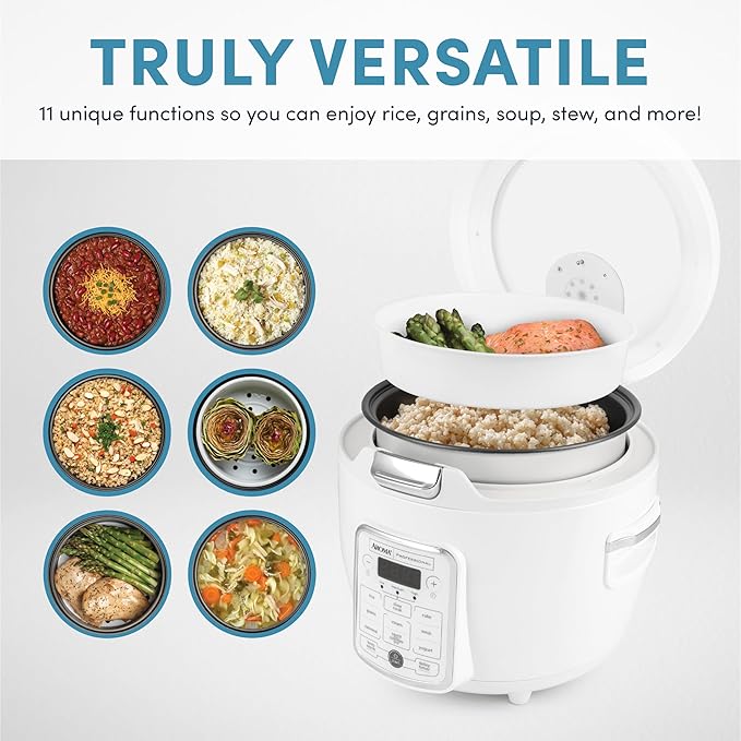 AROMA® Professional Digital Rice Cooker, 10-Cup (Uncooked) / 20-Cup (Cooked), Slow Cooker, Multicooker, Steamer, Oatmeal Cooker, Auto Keep Warm, Sauté-then-Simmer®, 4 Qt, White, ARC-1230W