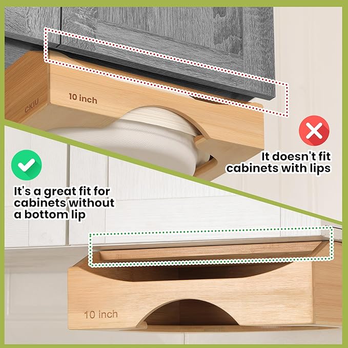 10-inch Paper Plate Dispenser Under Cabinet, Bamboo Paper Plate Holders, Kitchen Counter Vertical Plate Dispensers Holders Countertop Caddy(For 10-inch Plates, Bamboo)