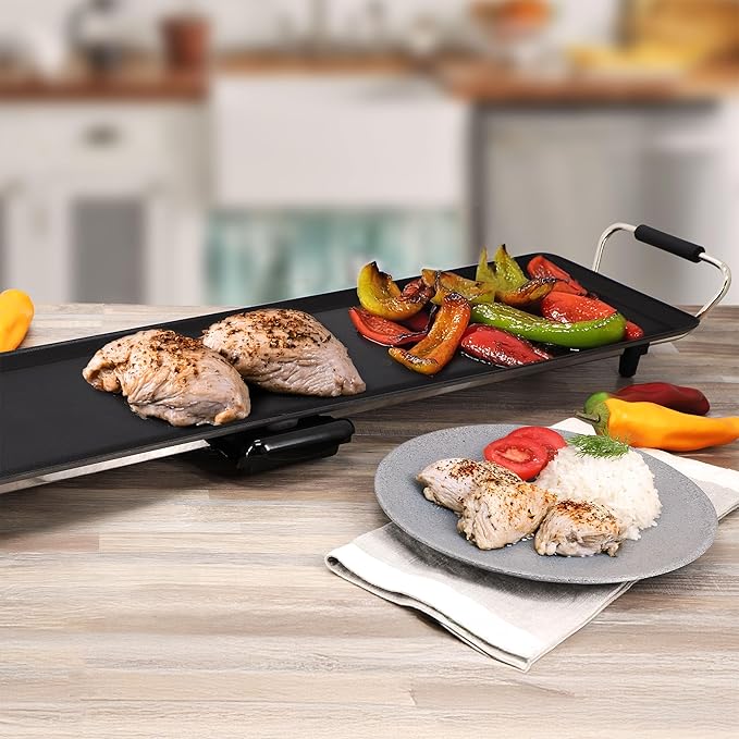 MegaChef Extra Long Electric Grill with Removable Drip Tray, Non-Stick Coating & Adjustable Temperature Control, Versatile Small Kitchen Appliance (35 Inch Grill)