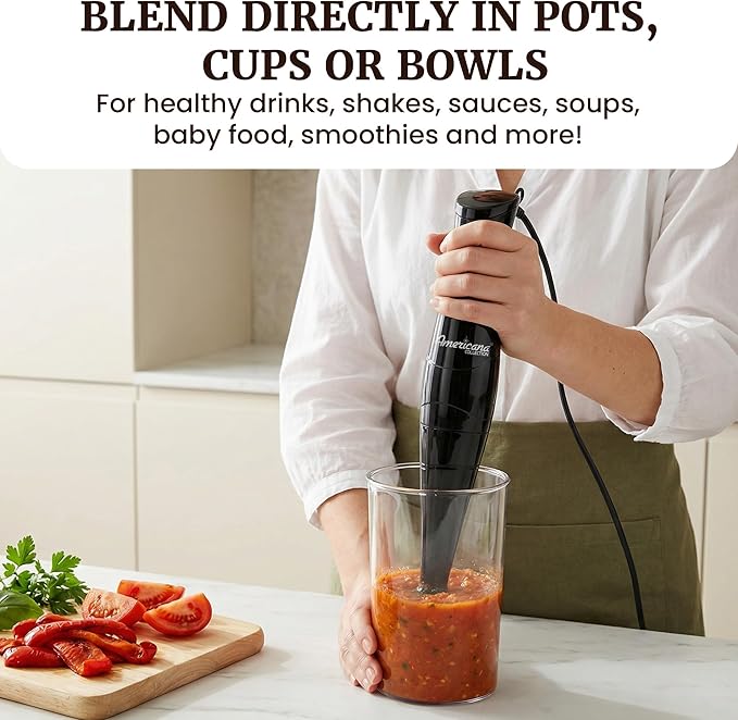Elite Gourmet EHB2425B Electric Immersion, Mixer, Chopper, 1-Touch Control Hand Blender, 150 Watts, Black