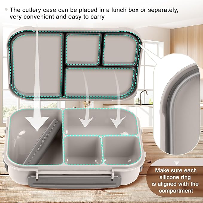 Amathley Lunch Box Kids,Bento Box Adult,Leakproof Lunch Containers for Adults/Kids/Toddler,1200ML-4 Compartments bento Lunch box with Utensil,Microwave & Dishwasher & Freezer Safe (White)
