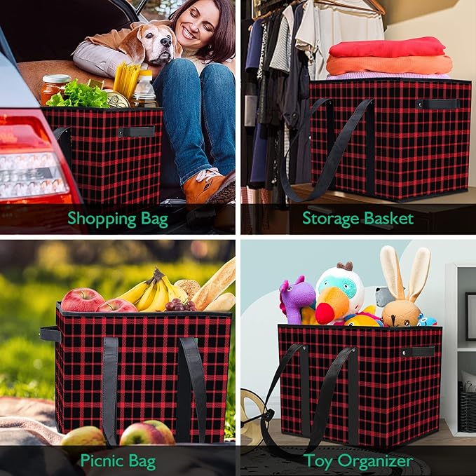 WISELIFE Reusable Grocery Bags 8 Pack,Large Grocery Tote Bag Water Resistant Shopping Bags Foldable Grocery Bag for Clothes,Shoes and Picnic,Red