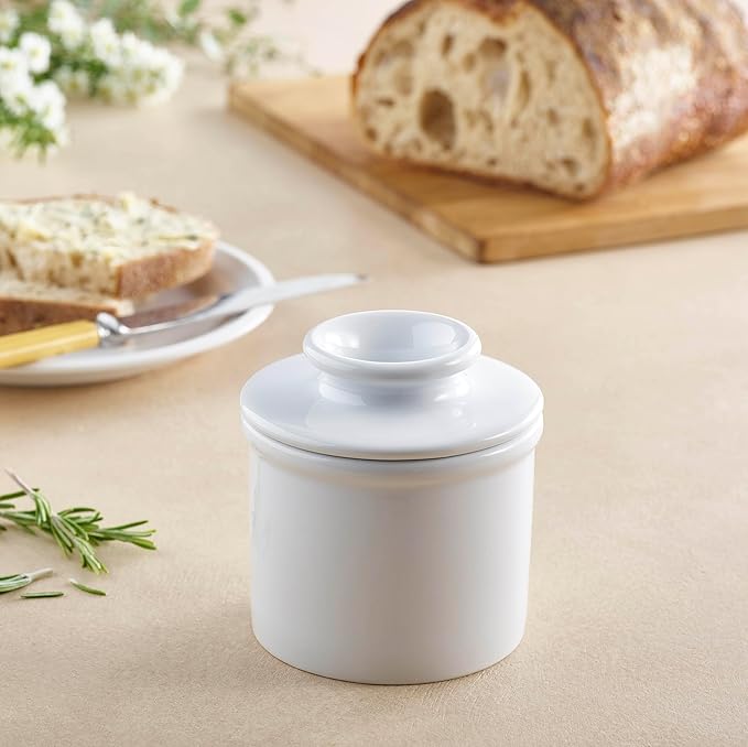 Butter Bell - The Original Butter Bell crock by L Tremain, a Countertop French Ceramic Butter Dish Keeper for Spreadable Butter, Glossy White + Matte Black