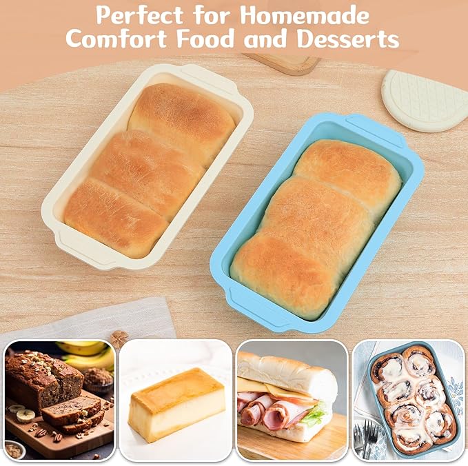 1 pc Silicone Bread Loaf Pans for Homemade Bread with Metal Frame, 9.5 x 5 Inch Non Stick Silicon Banana Loaf Pan for Oven, Silicone Baking Mold for Brownies,Sandwiches (Mint Green)