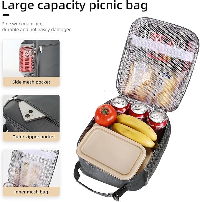 Lovoeo Lunch box Lunch bag for men women Insulated Lunchbox Lunch bags for Work Picnic Travel (Grey)