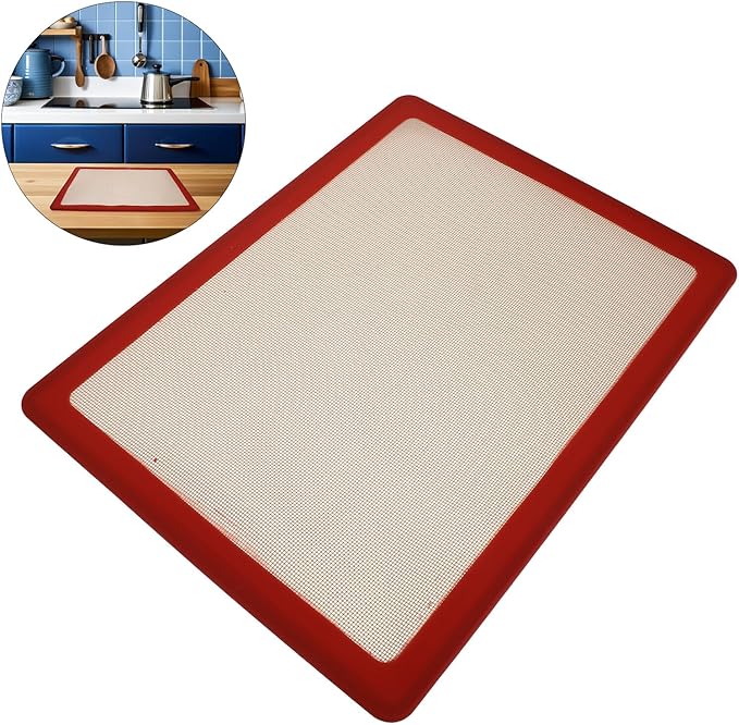 SUPVOX Reusable Red Silicone Baking Mat Sheet Non-stick Oven Liner with Raised Edges for Rolling Dough and Baking Cakes, Heat Resistant Silicone Mat for Home Kitchen Pastry and Cookie