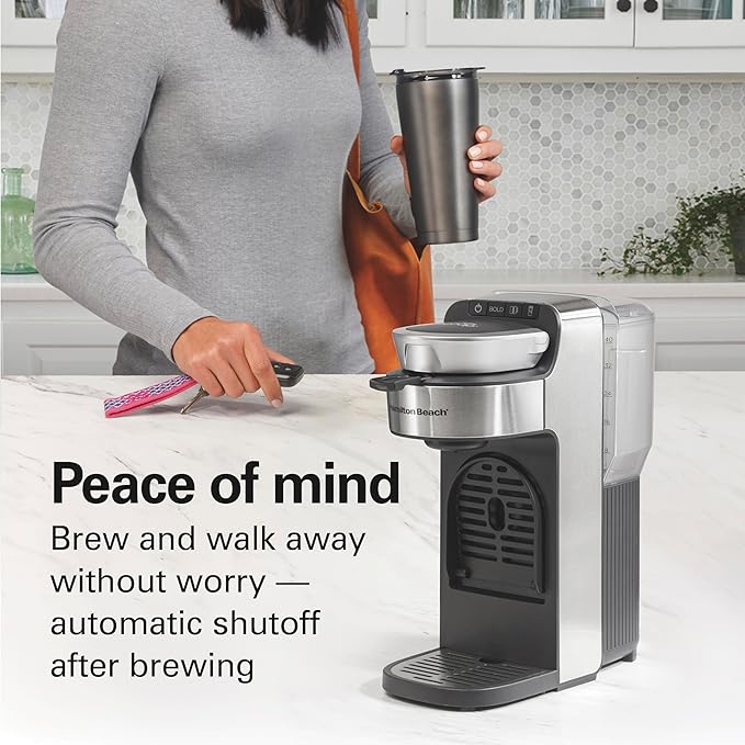 Hamilton Beach The Scoop Single Serve Coffee Maker & Fast Grounds Brewer for 8-14oz. Cups, Brews in Minutes, 40oz. Removable Reservoir, Stainless Steel (49987),Silver