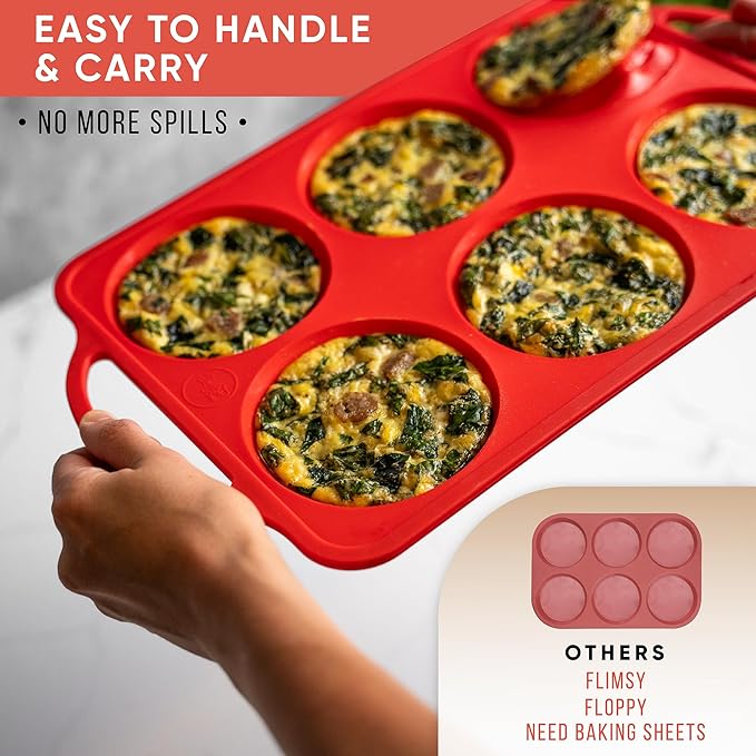 BAKE BOSS Confetti 4 Inch Jumbo Silicone Muffin Pans for Baking – 6-Cup Nonstick Silicone Cupcake Pan Egg Size – Heavy-Duty Large Cupcake Pan, BPA-Free, Easy-Release, Oven & Dishwasher Safe