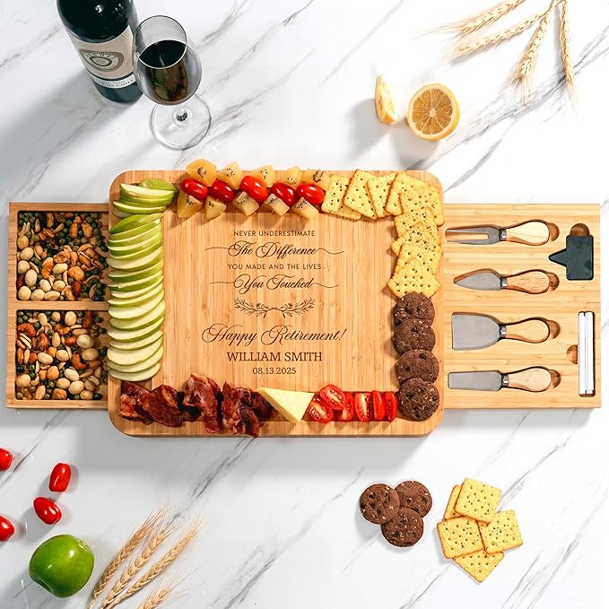 Personalized Retirement Charcuterie Board, Employee Appreciation Cheese Board - Retirement Gifts for Coworker, Farewell Gifts for Boss, Leader