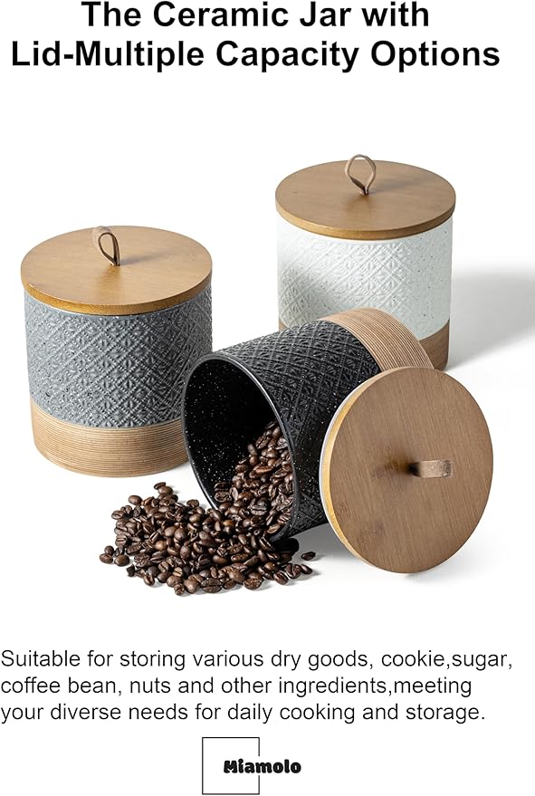 Miamolo Coffee Storage Containers with Lids, Ceramic Coffee Container Kitchen Jars with Airtight Lid for Candy Spice Sugar Tea Bag, Decorative Kitchen Canisters for Countertop, Black & 42 fl.oz