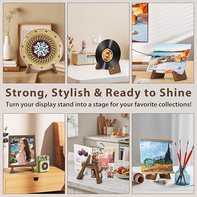 Wooden Plate Stand, 9 Inch Decorative Ornament Display Stand, Plate Holders for Displaying, Picture Frame Holder Stand, Cookbook Stand for Recipe Books, Photos & Collectibles