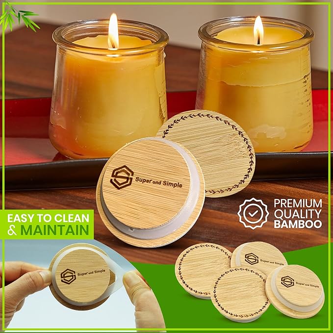 Oui Yogurt Jar Lids – Choose a Design, 4-24 pieces, Bamboo, Silicone, or Stainless Steel | Airtight Tops That Fit Yoplait Glass Jars | Oui Jar Covers |Lids for Yogurt Jars | Leaves Ring – 4 Pack