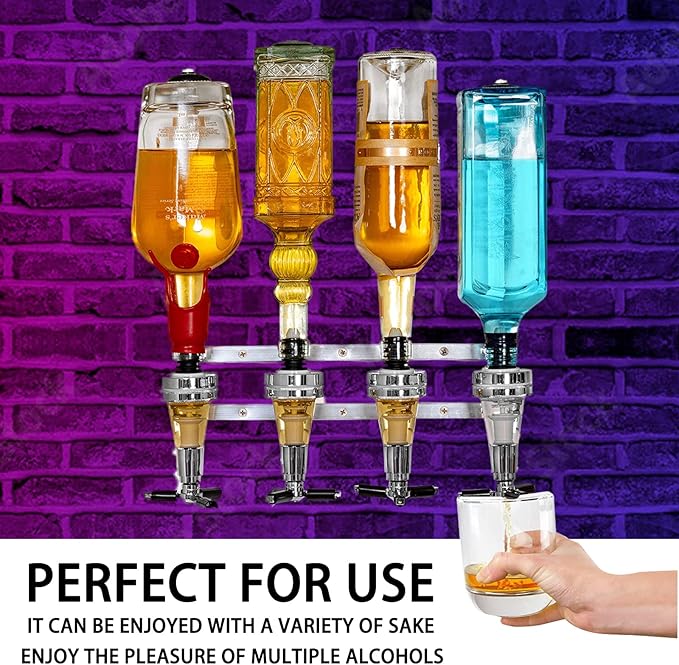 Wall Mounted Liquor Dispenser Revolving Nozzle Drinkware Set Bar Butler Bracket Wine Dispenser Machine Drinking Pourer 30ml by MUGLIO 4 Bottle