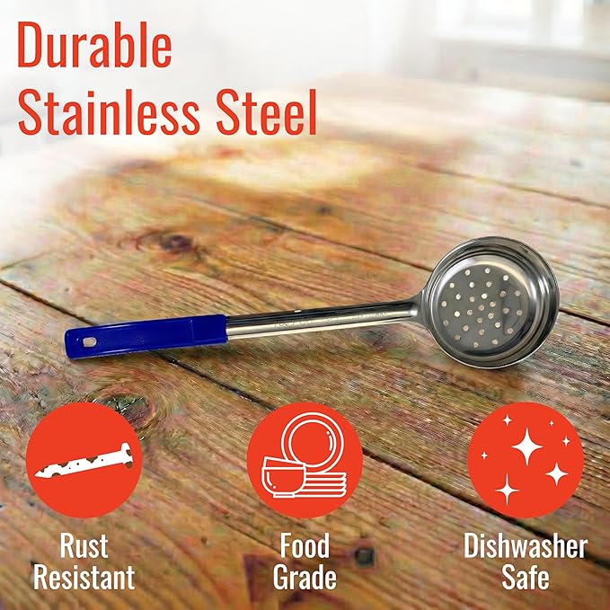 8 Ounce Slotted Stainless Steel Portion Control Ladle Spoon for Measuring and Serving; Commercial Grade Serving Scoops [Pack of 2]