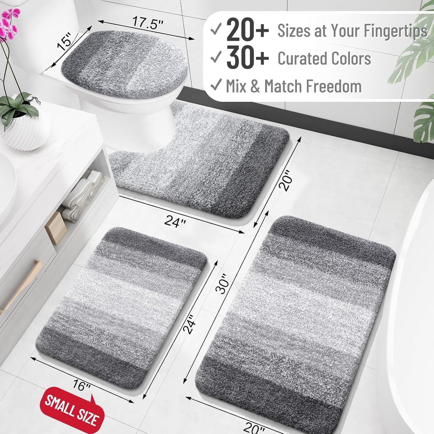 OLANLY Bathroom Rugs Mat 24x16, Extra Soft Absorbent Microfiber Bath Rugs, Rubber Backing, Quick Dry, Machine Washable Bath Mats for Bathroom Floor, Tub and Shower, Home Decor Accessories, Grey