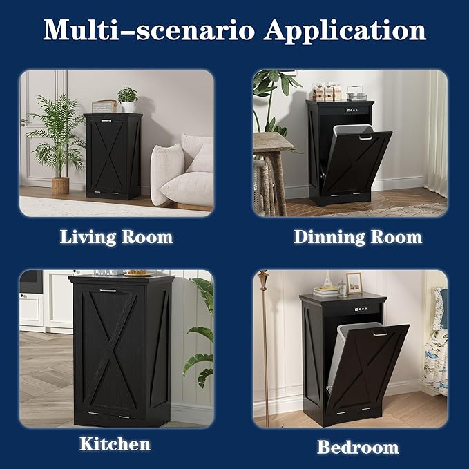 TOLEAD Tilt Out Trash Can Cabinet, 10-13 Gallon Kitchen Trash Cabinet Hidden Trash Can with Deodorizing & Negative Ion Pet Proof for Kitchen,Dining Room, Living Room (Black, 1 * 13 Gallons)