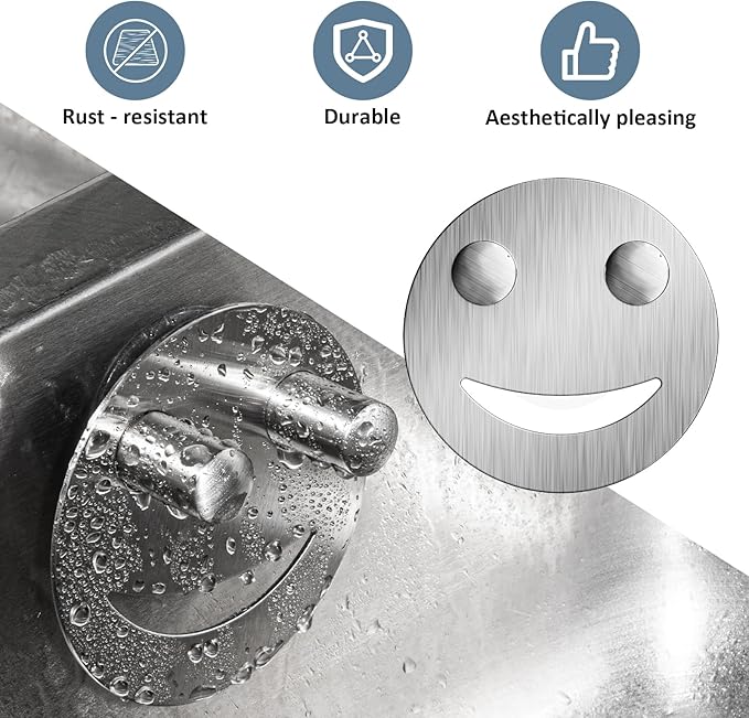 Stainless Steel Smiley Face Dish Sponge Holder, Silver Sink Caddy Organizer Storage with Suction Cup for Kitchen, Rv Apartment Kitchen Accessories Decor Scrubber